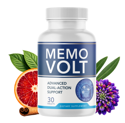 MemoVolt bottle shown with botanical ingredients